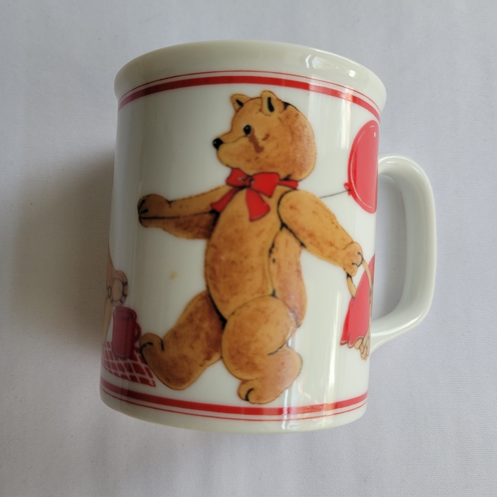 Vintage Teddy Bear Mug with Red Accents